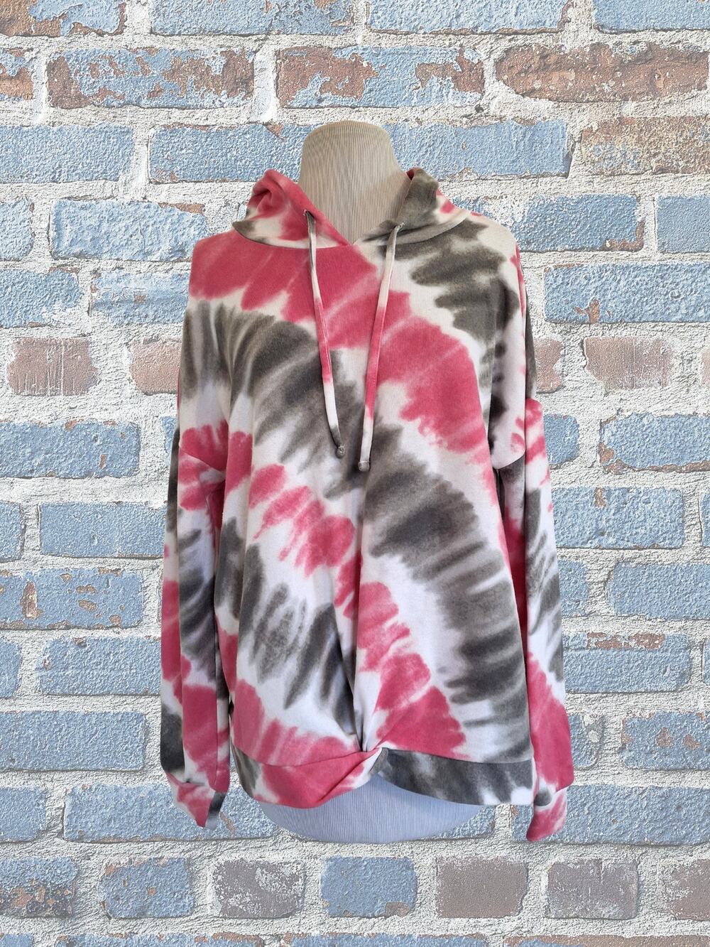Live Well Hoodie Pink, White, and Gray Size Large Ties at Neck Activewear